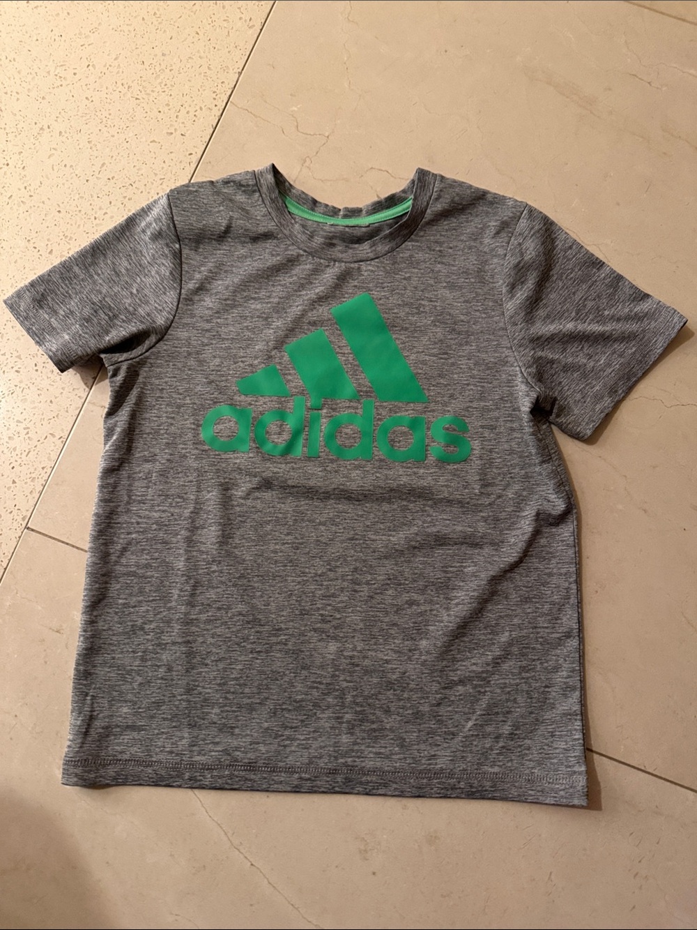 Kids adidas Grey Tee with Bright Green Logo - Kids Short Sleeve